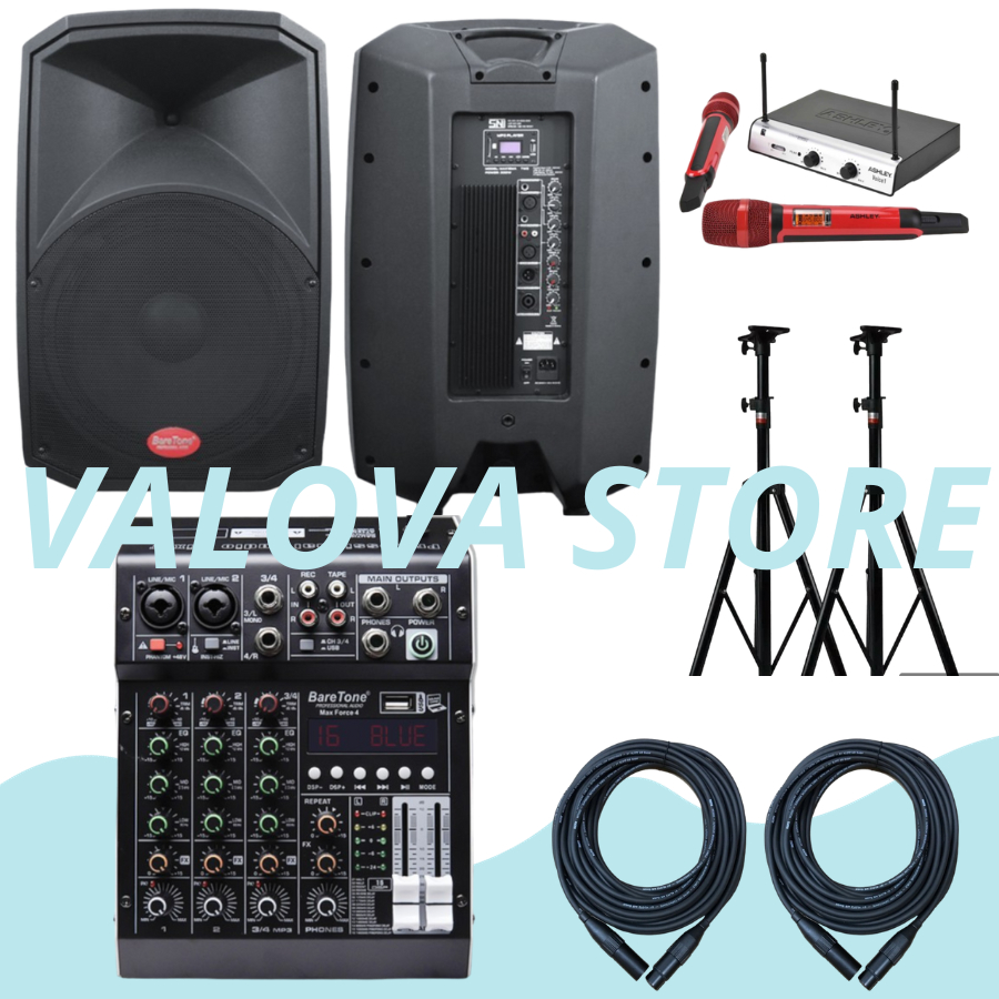 Paket speaker aktif baretone max 15ma / max15ma + Mixer baretone force4 Original