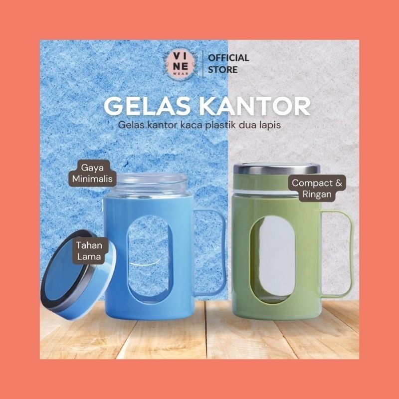 Mug Gelas Kaca gagang 500ml anti tumpah ,Mug gelas kaca plus tutup viral