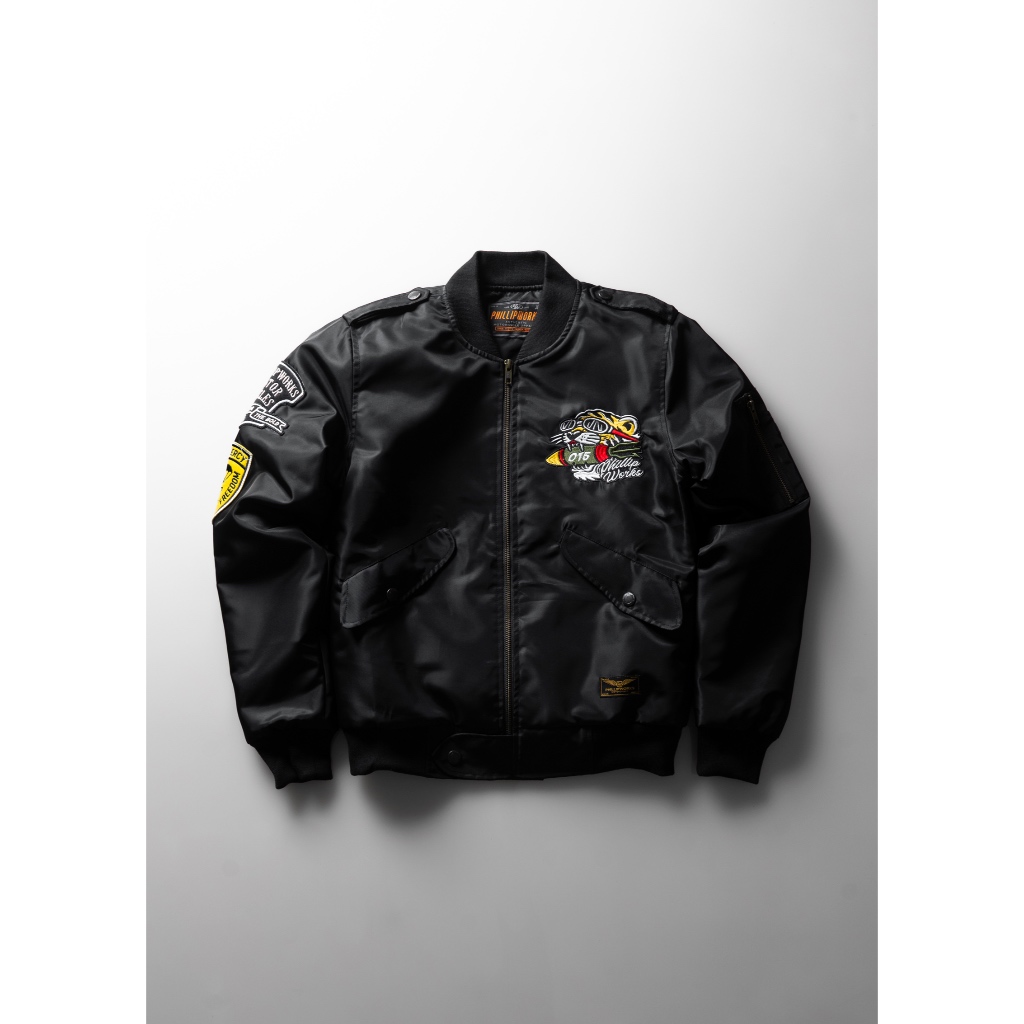 PHILLIP WORKS PHILLIPWORKS JACKET JAKET BOMBER PATCH BORDIR MOTOR MOTORCYCLE BLACK
