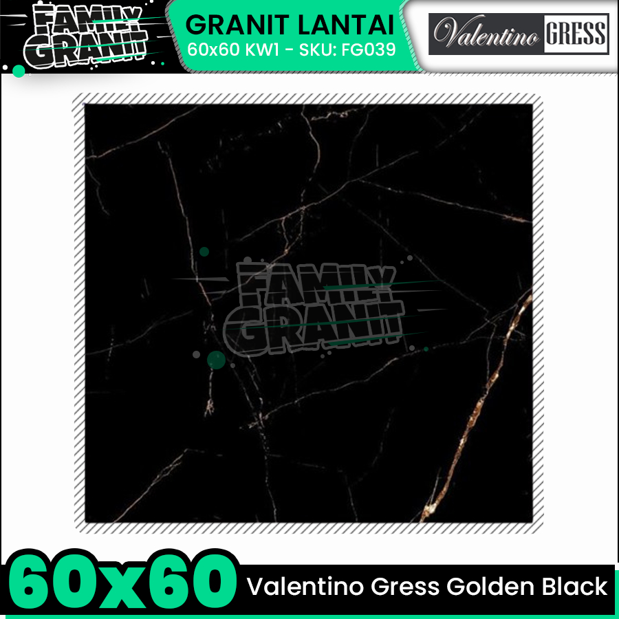 Granit 60x60 Hitam Motif Marmer Valentino Gress Golden Black Glossy KW1
