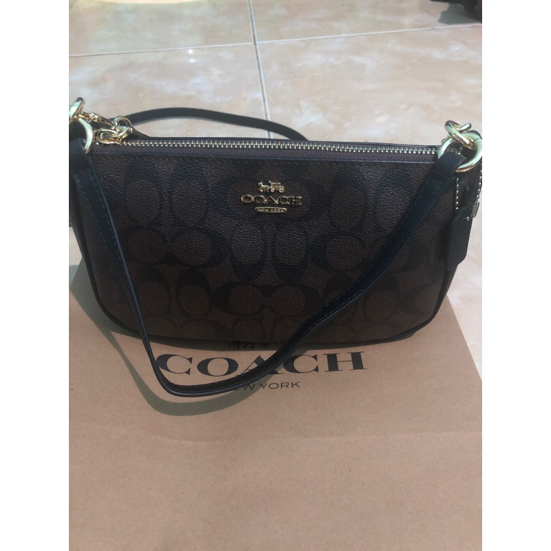 Coach F36674 Top Handle Pouch In Signature Brown Black
