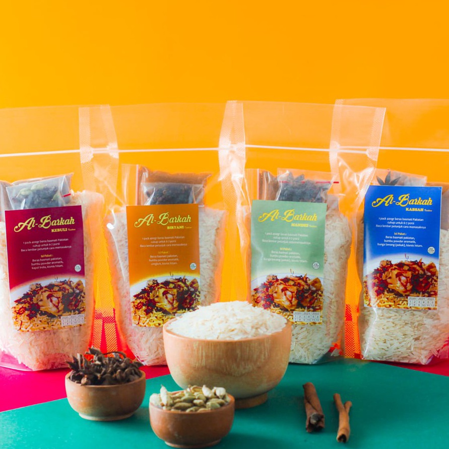 

FPBH5339 Beras basmati dan Bumbu Nasi Kebuli Kabsah Biryani Mandhi Instan ALBARKAH 4g paket hemat