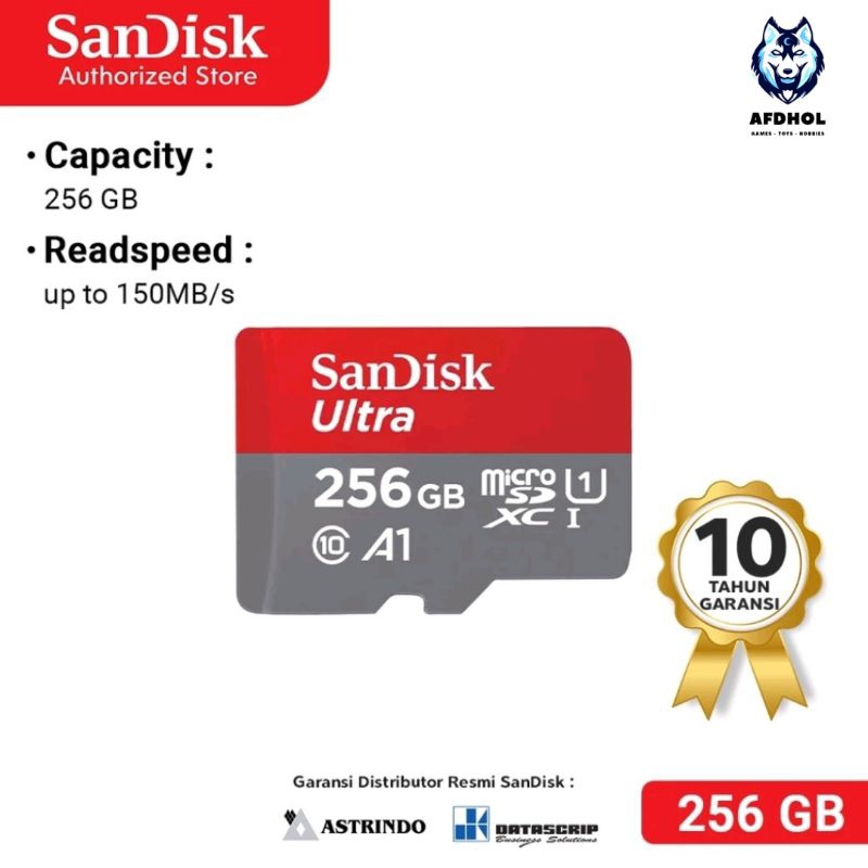 MEMORY 256GB SANDISK ULTRA A1 150MBPS CLASS 10 UHS 1 MC MICRO SD CARD ORIGINAL RESMI MMC HARDISK MED
