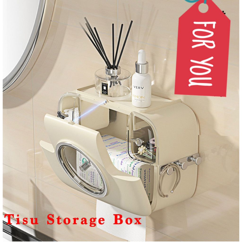 Tisu Box Storage Rak Gantungan Kamar Mandi Multifungsi Tanpa  Baut