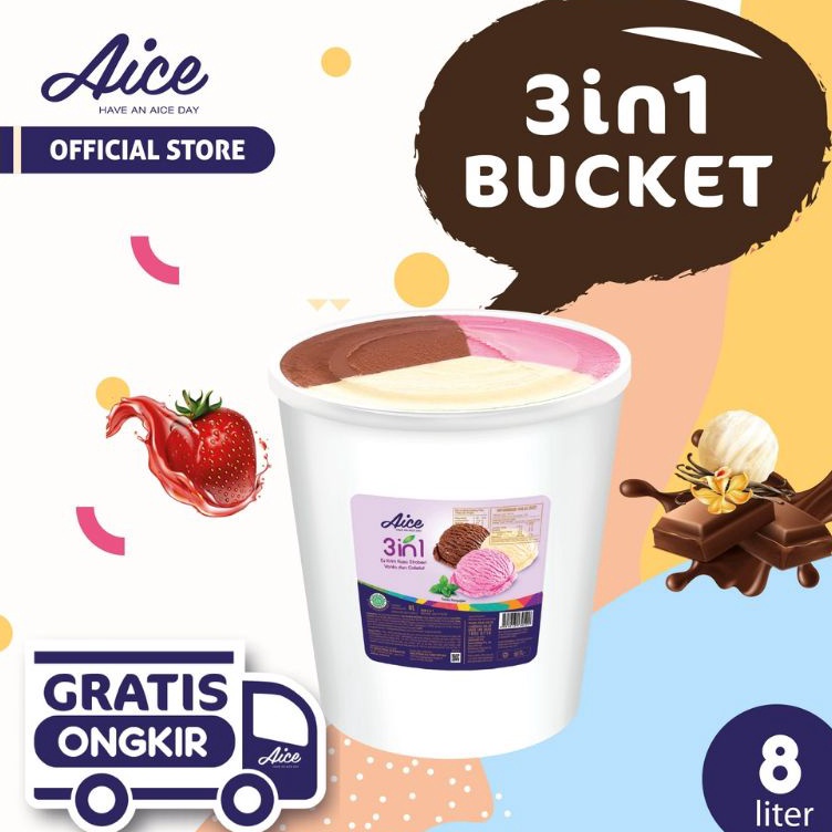 

KLQZ482 TERMURAH Aice 3in1 Bucket 8 liter Rasa Vanilla Coklat dan Strawberry Bulky Ember Ekonomis Best Seller Neapolitan 3 rasa Ice Cream Es Krim Dessert