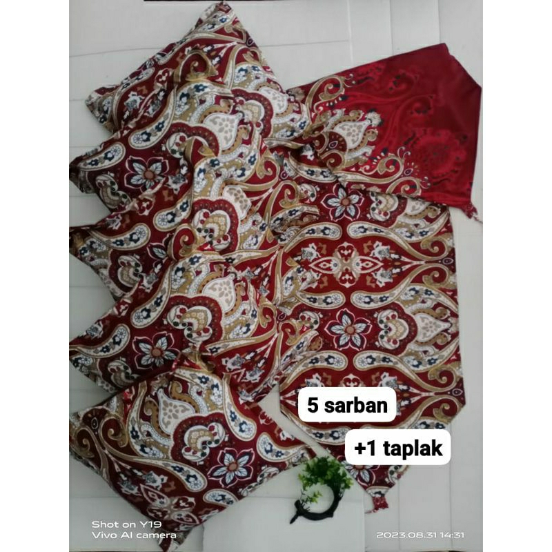 6Pcs Cover Sarung Bantal Sofa Petak 40x40cm + Taplak Meja Panjang