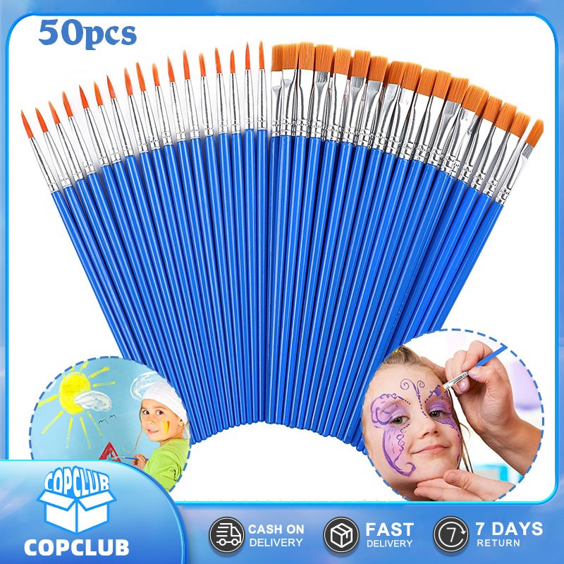 

50PCS Kuas Lukis Akrilik Bulu Nilon Cat Air / Minyak Set Paintbrush Ujung Pointed Dan Flat - Artist Paint Brush
