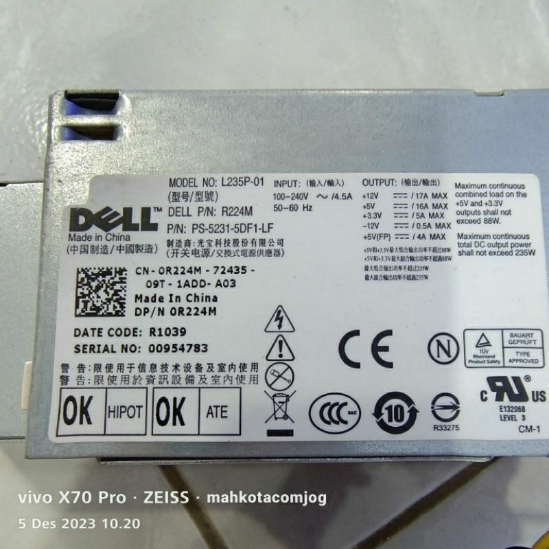 Power Supply PSA PSU DELL Optiplek 780 769 960 980 SFF 235W 24pin Mini