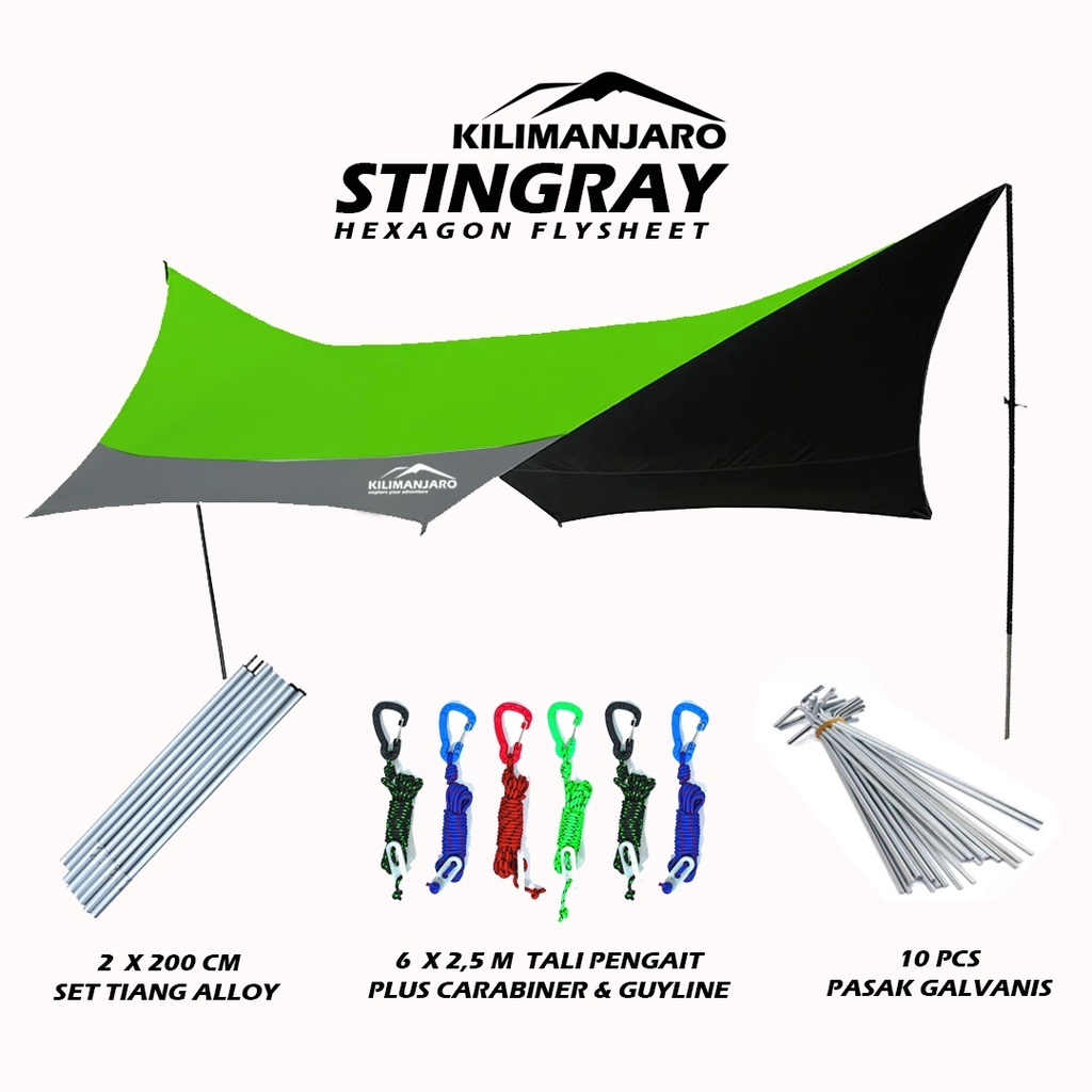 Paket Flysheet Hexagon Kilimanjaro Stingray 3x4 M Hexagonal plus Tiang dan Tali