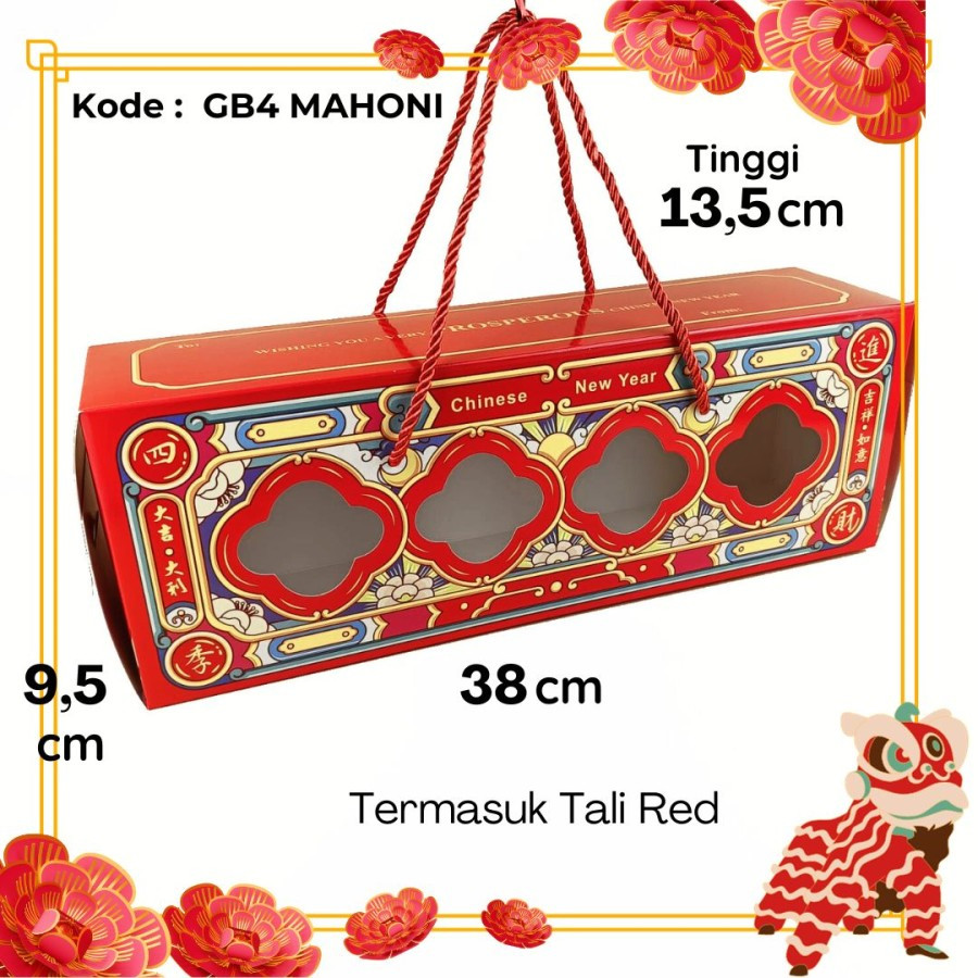 

Box Imlek Handle Dus Tali Jinjing 4 Toples Jar PET 800ml CNY Kotak Tas Tahun Baru Chinase Uk 38 x 9,5 Tinggi 13,5cm