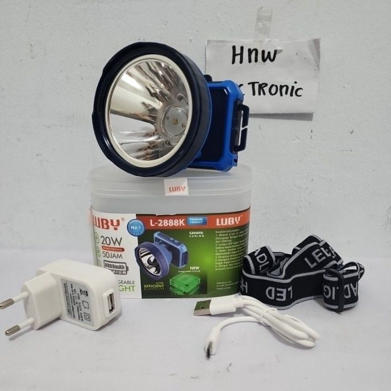 senter kepala Luby 2888K nyala KUNING 20W 2888 K headlamp 8000mah
