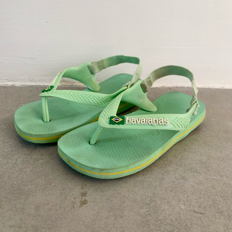 Sendal anak baby Havaianas uk 23-24 Green Yellow Hijau Kuning Preloved Second Bekas
