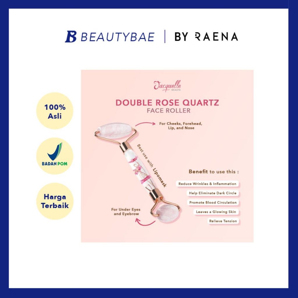 Jacquelle Two Sided Rose Quartz Face Roller Massager - Jade Roller 2In1 Untuk Wajah