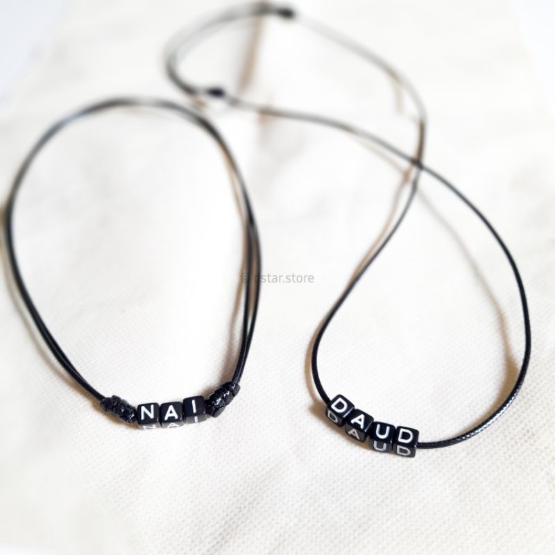 Blackess necklace by DSTAR || 2in1 choker dan kalung panjang bandul motif manik huruf reques nama wa