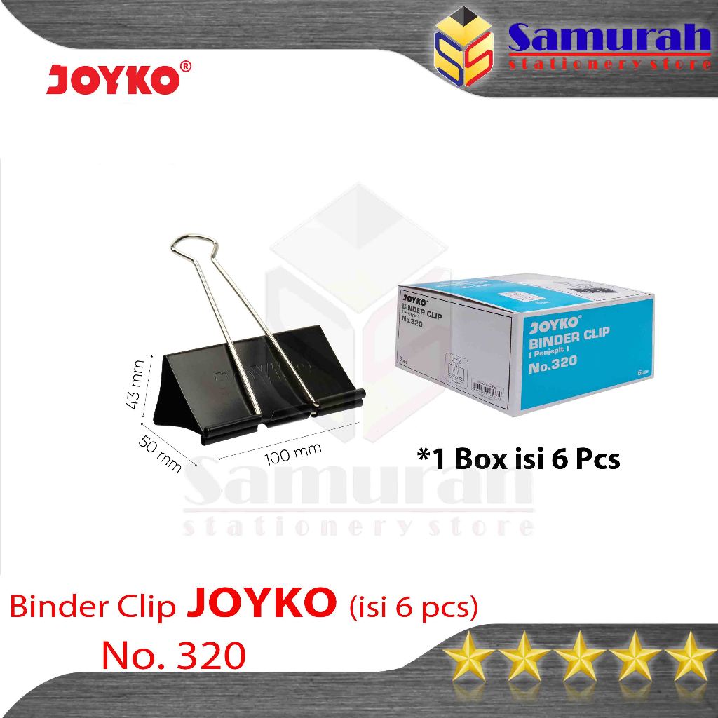 

Binder Clips No 320 Joyko / Clip Hitam Besar Klip Jepit Kertas Jumbo 110 mm / Lebar 11 cm - Isi 6 Pcs