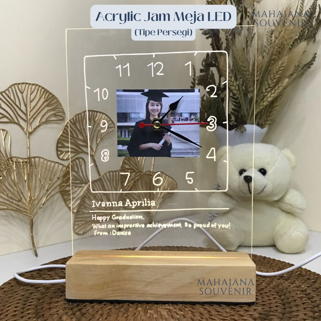 Jam Meja Akrilik LED Kado Wisuda Kado Ultah Cewek Hadiah Wisuda Hadiah Ulang Tahun Pernikahan Mahaja