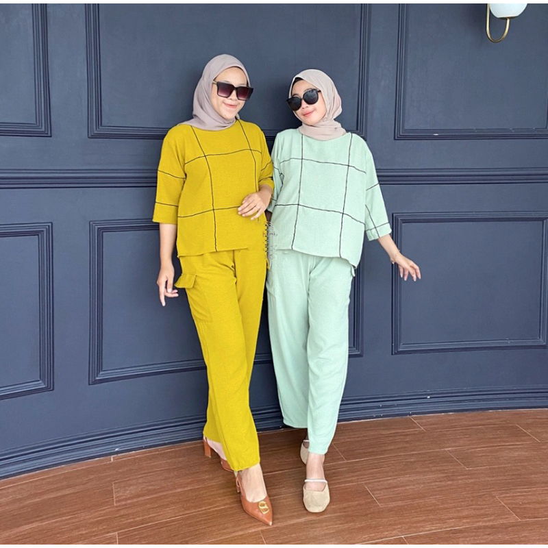 Boneta One Set Setelan Wanita Celana Cargo Crinkle Airflow Kekinian Dewasa Remaja