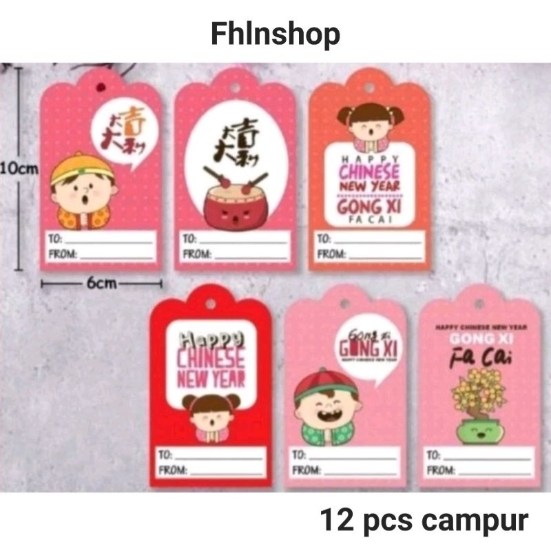 

12pcs hang tag cny gantung/ gantungan hias kado box hampers lunar new year/ tag imlek new year diy /souvenir hampers chinesse