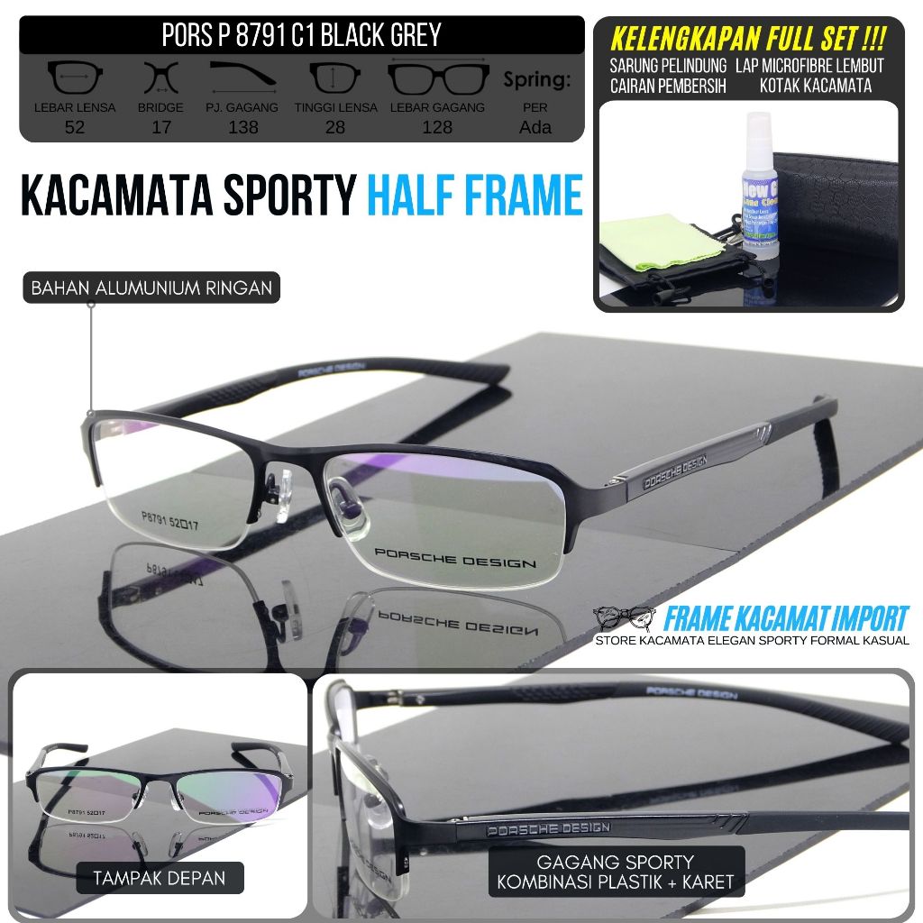 Kacamata Half Frame Model Setengah Bahan Ringan