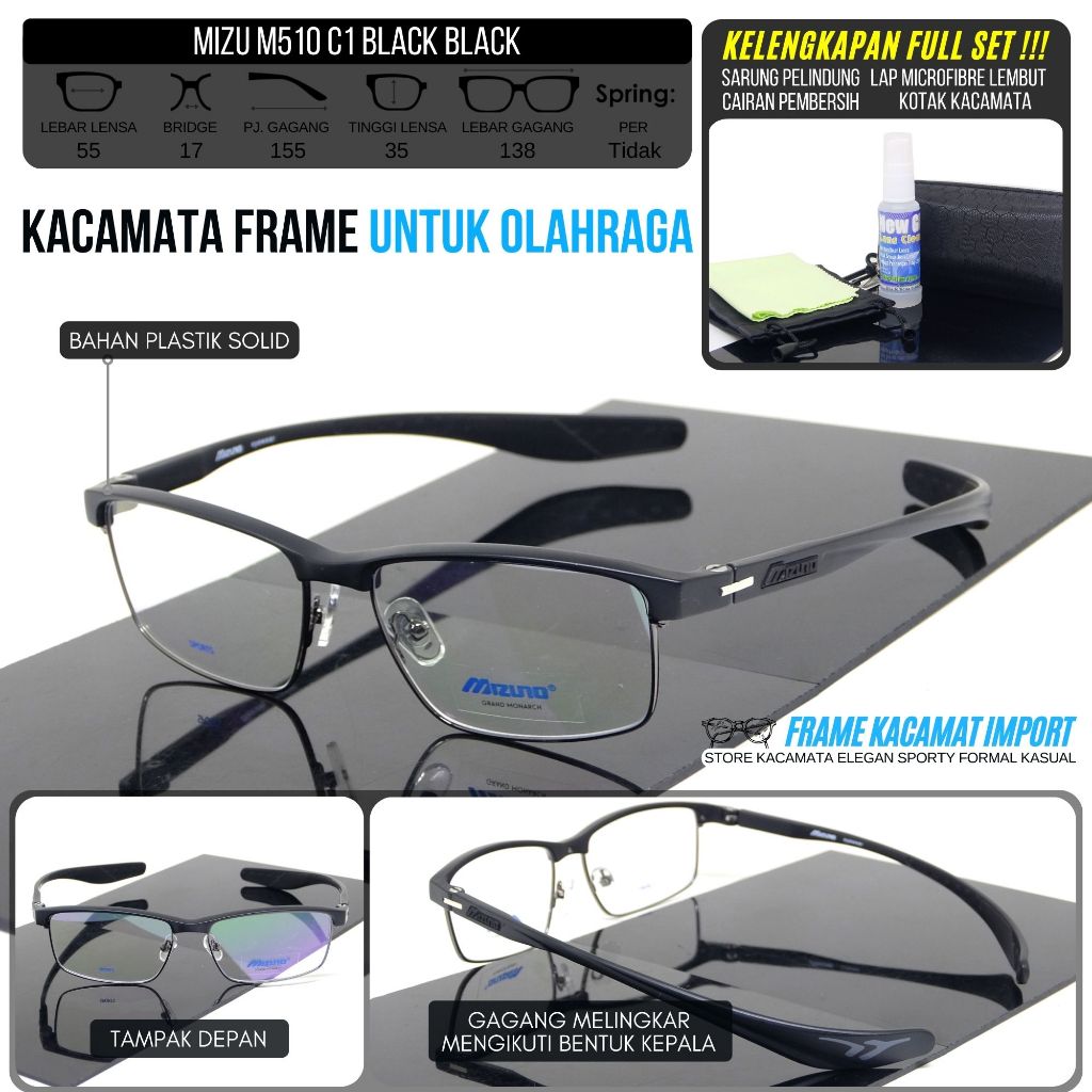 Frame Kaca Mata Pria Plastik Metal Sporty Kacamata Premium