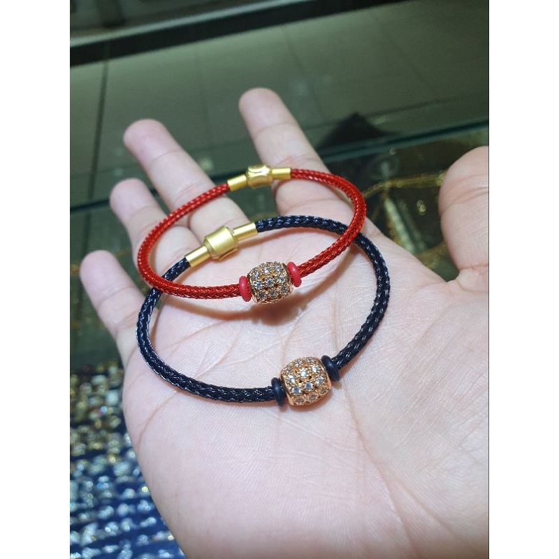 gelang tali berliontin emas tabung diamondlook
