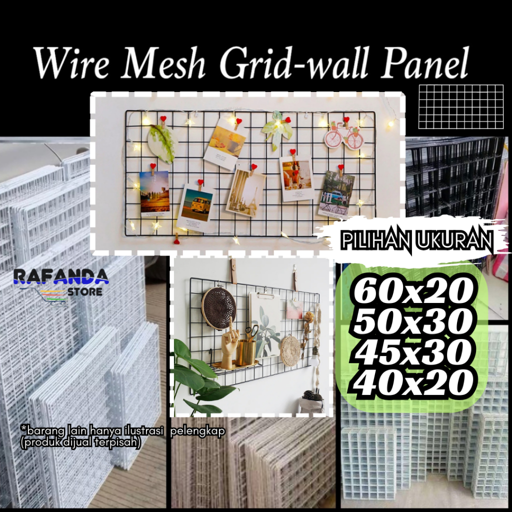 Wire grid wall 60x20cm ram besi dinding nordic poto polaroid gantungan aksesoris dekorasi ruangan