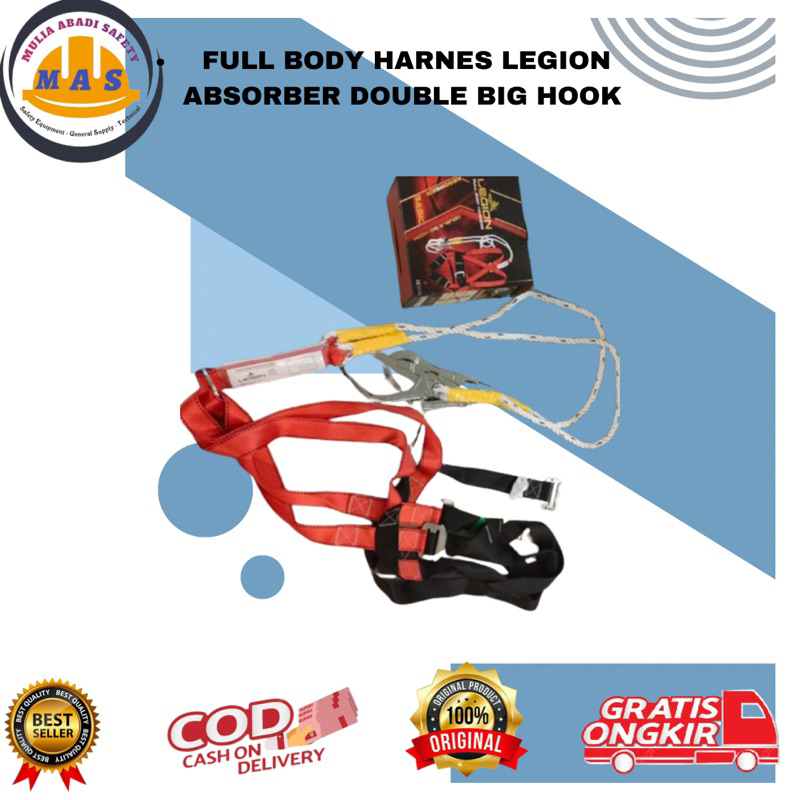 FULL BODY HARNESS LEGION ABSORBER DOUBLE BIG HOOK / Full body Harness Safety Double Hook / Alat Peli
