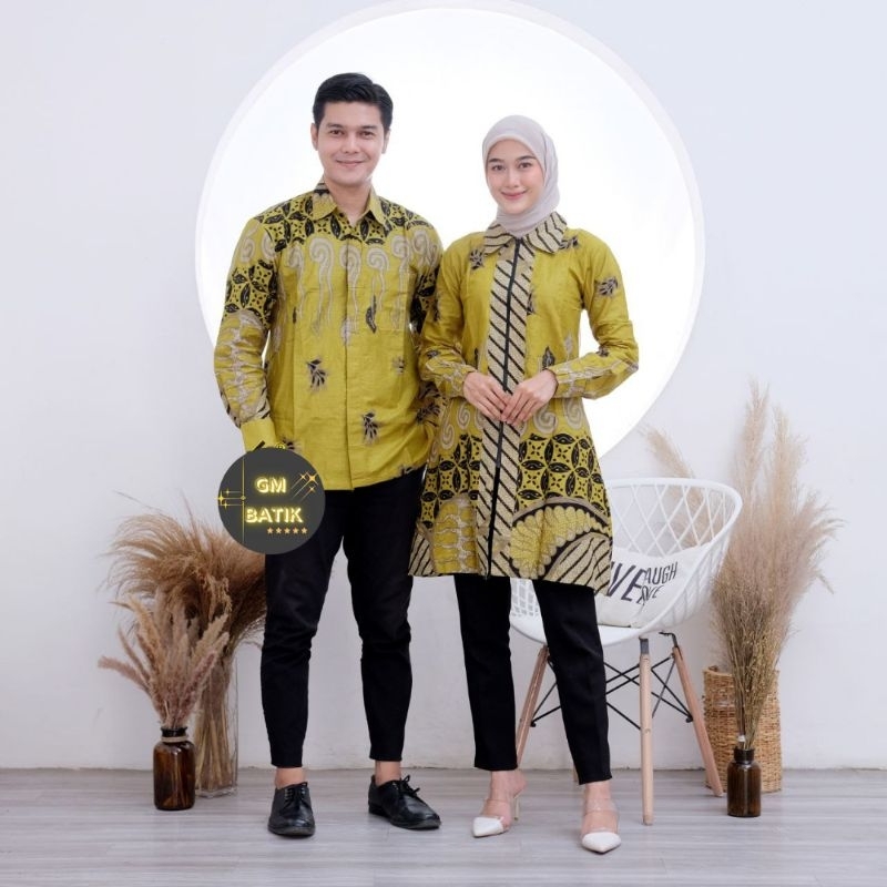 Batik Couple (GMBATIK) - Baju Batik Couple Tunik Resleting Depan Kemeja Lengan Panjang