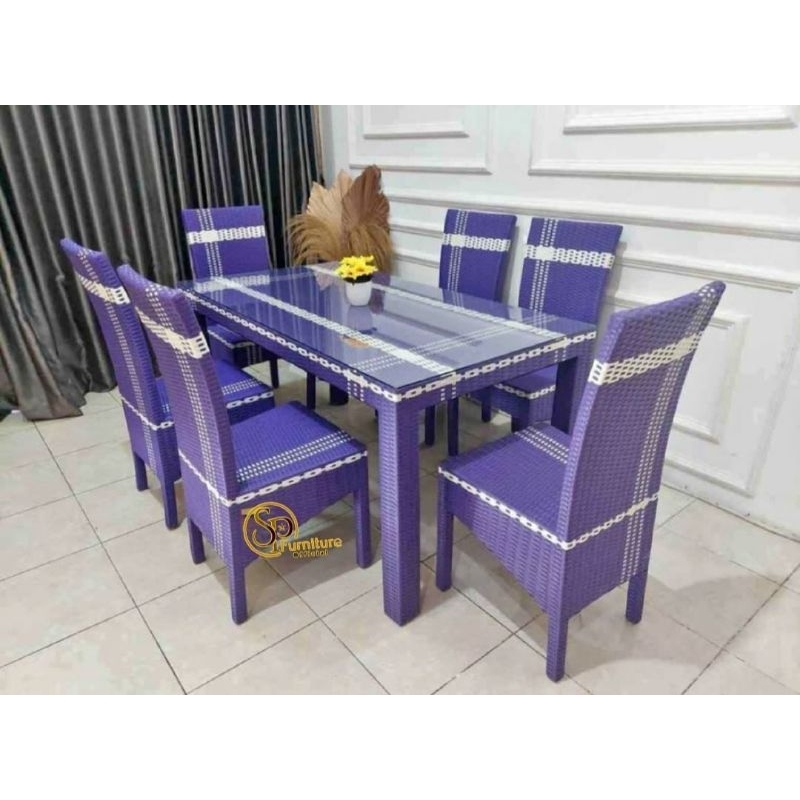 Meja Makan Kursi 6 Furniture Rotan Sintetis High Quality Tanpa Kaca / Meja Makan Rotan Murah / Kursi