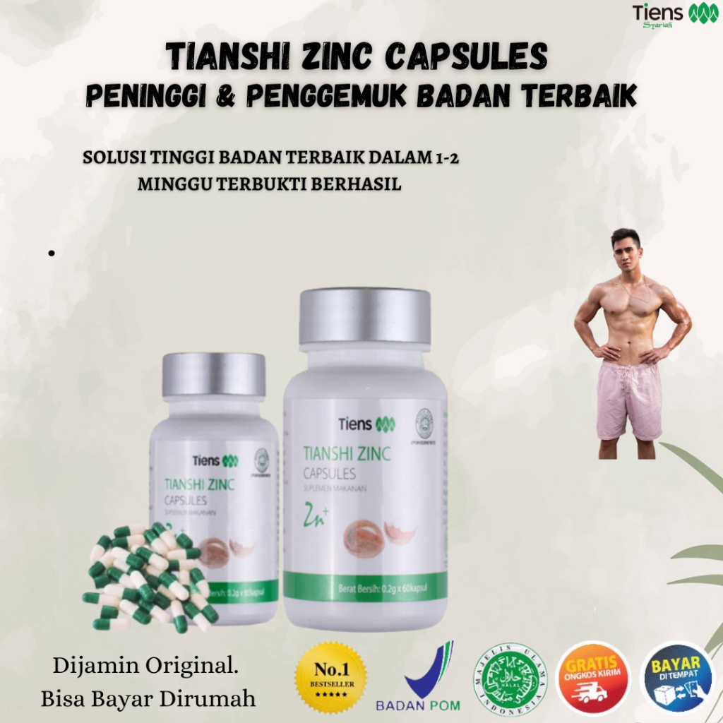 [ORI TERLARIS] Zinc Tiens Original 1 Botol Segel isi 60 Capsules Zinc Kapsul Penggemuk Badan Tiens A