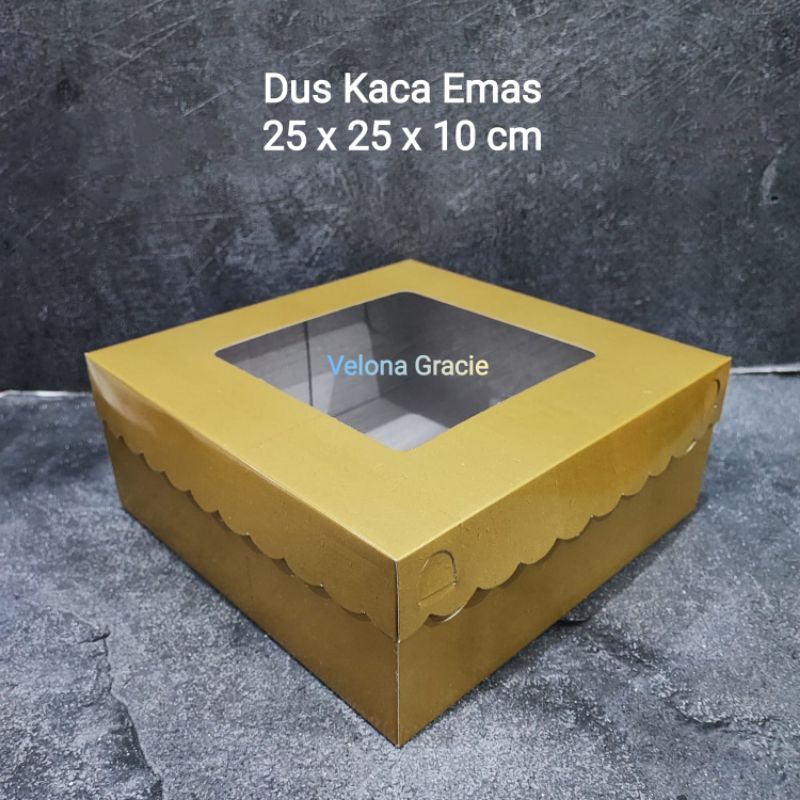 Dus Kaca Emas 25x25 isi 10 pcs Kotak Kue Gold Mika Jendela