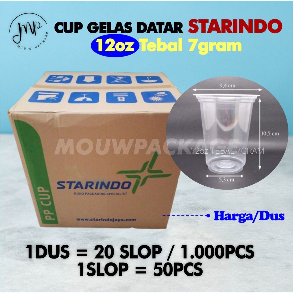 [GROSIR 1 DUS] STARINDO GELAS CUP PLASTIK 12 14 16 18 22 OZ / STARINDO DATAR KARTON