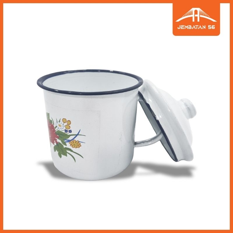 Mug Enamel Bunga + Tutup