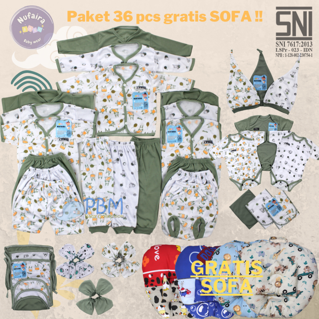 BANYAK GRATIS Paket 36 Pcs Lahiran Lengkap Baju Bayi Celana Bayi Baru Lahir Karakter Lucu Sarung tan