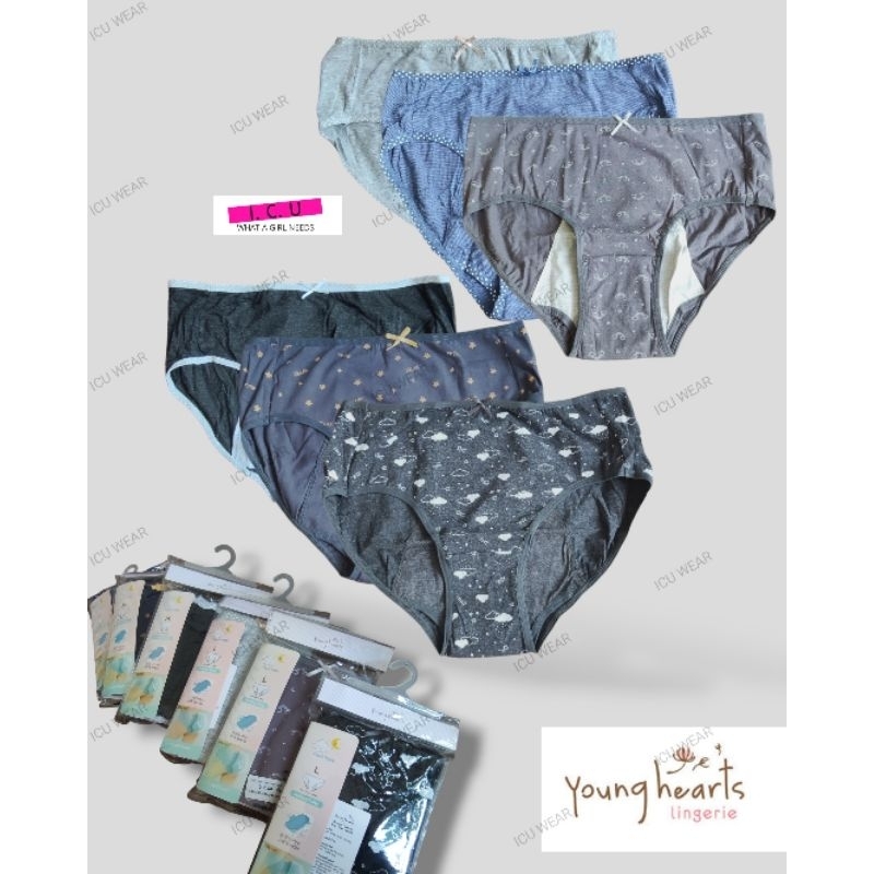 Celana Dalam Menstruasi Wanita Sanitary Panty Young Hearts Y16-000486 / 524 / 529 Size S M L