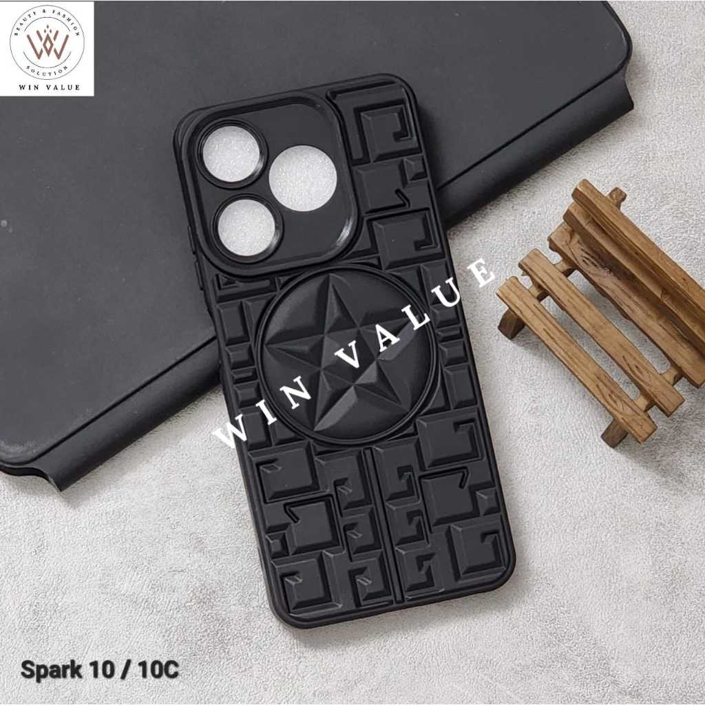 Tecno Spark 10 Tecno Spark 10C Case 3D Star Case motif Macaron Black Tecno Spark 10 Tecno Spark 10C