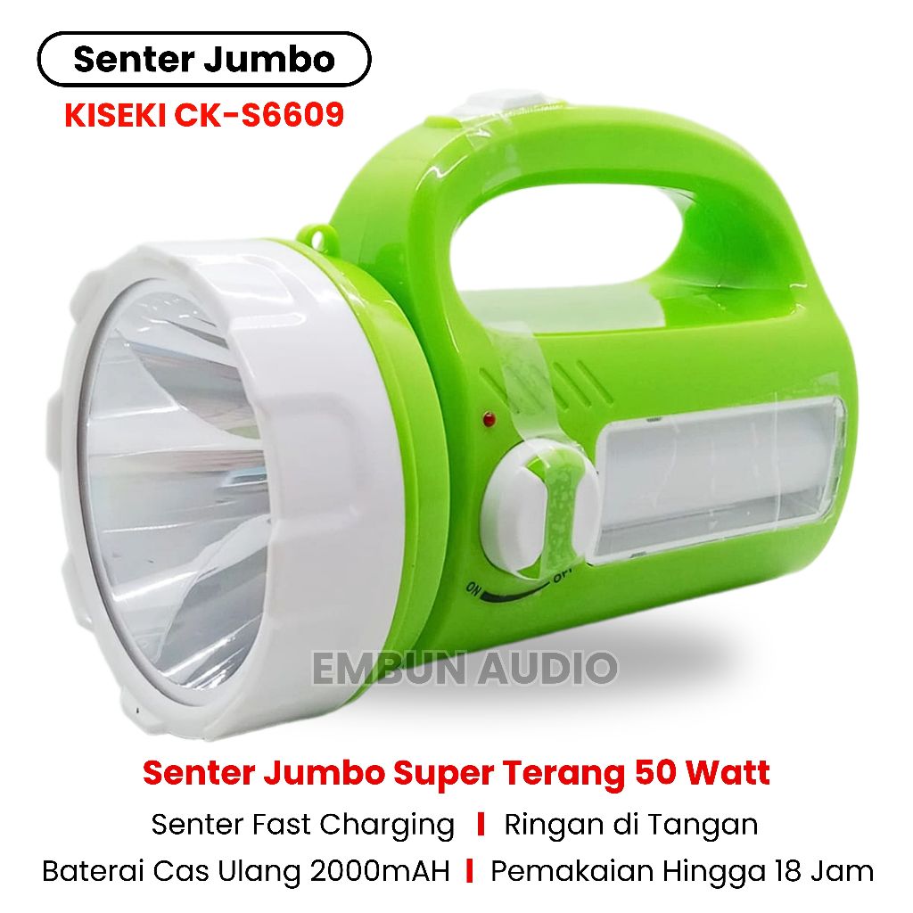 Senter Jumbo Super Terang 50 Watt KISEKI CK-S6609 - Lampu Senter LED Jarak Jauh 50 Watt - Senter Tan