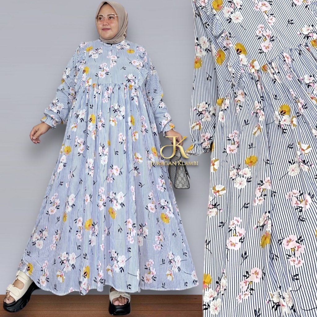 Midi Dress Jumbo Motif Bahan Rayon Viscose Free Bros By JuraganKlambiJumbo