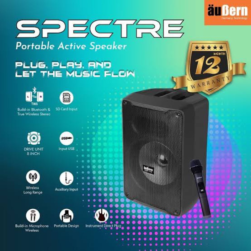 Speaker Aubern Spectre Aubern Portable Speaker 8 Inch TWS + Bluetooth + 1 Mic