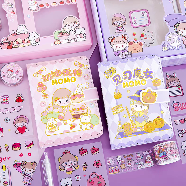 

mh Diary Set MOMO Buku Jurnal Aesthetic (Buku+Pena+Sticker Sheet+Sticker Roll)