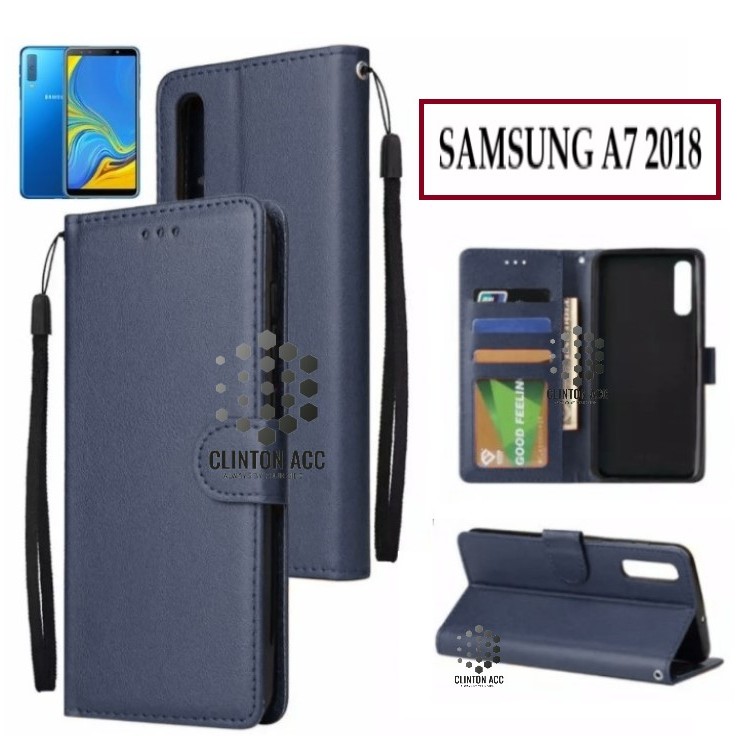 CASE HP SAMSUNG A7 2018 FLIP WALLET LEATHER DOMPET KULIT SOFTCASE PREMIUM FLIP COVER SARUNG BUKA TUT