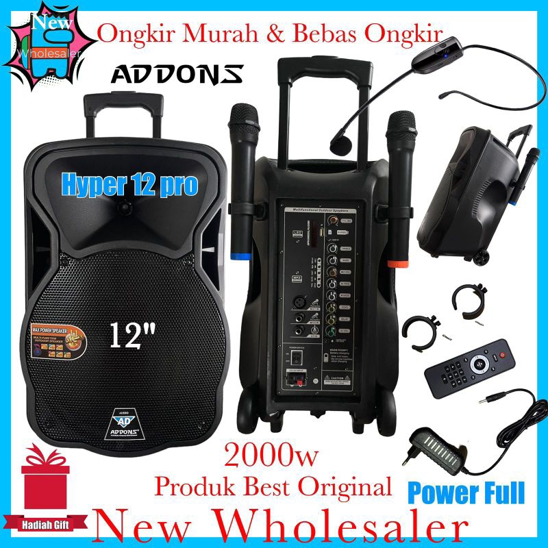 Speaker 12 inch Aktif Portable Wireless 3 mic Addons Original Hyper 12 Pro