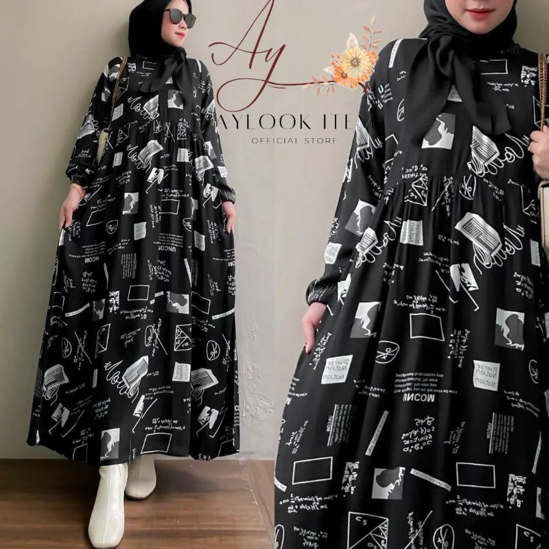 MIDI DRESS WANITA RAYON  / GAMIS RAYON ADEM BUMIL BUSUI FRIENDLY JUMBO-Zea Hitam