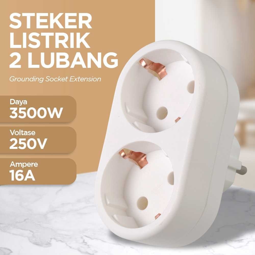 Steker Adapter 2 Lubang Grounding Socket Extension EU Plug Ke 2 EU Plug