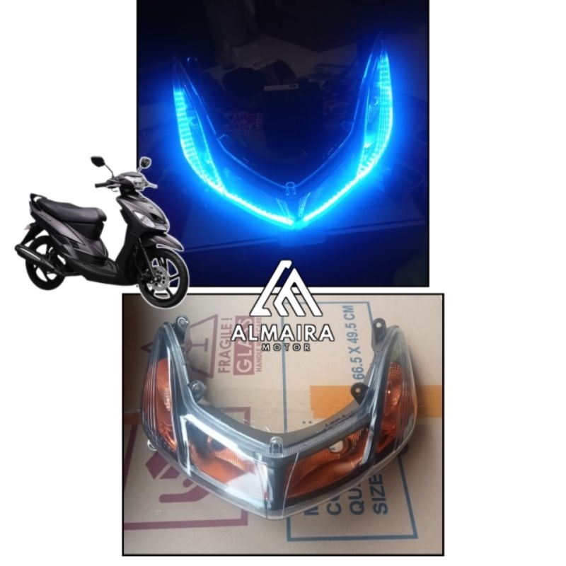 Sen depan Mio smile sen-sein reflektor custom orange,  dan lis/alis lampu sen depan biru Mio new/Spo