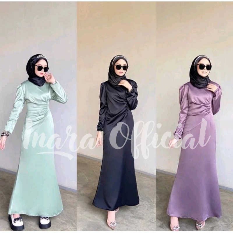 [ Termurah ] Fresia Dress Silk Premium | Dress Lamaran Kondangan Graduation Pesta | Gamis Polos Seru