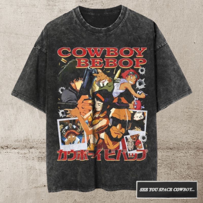 Cowboy Bebop Anime Vintage Wash T-shirt/Kaos Anime Oversize Cowboy Bebop Unisex