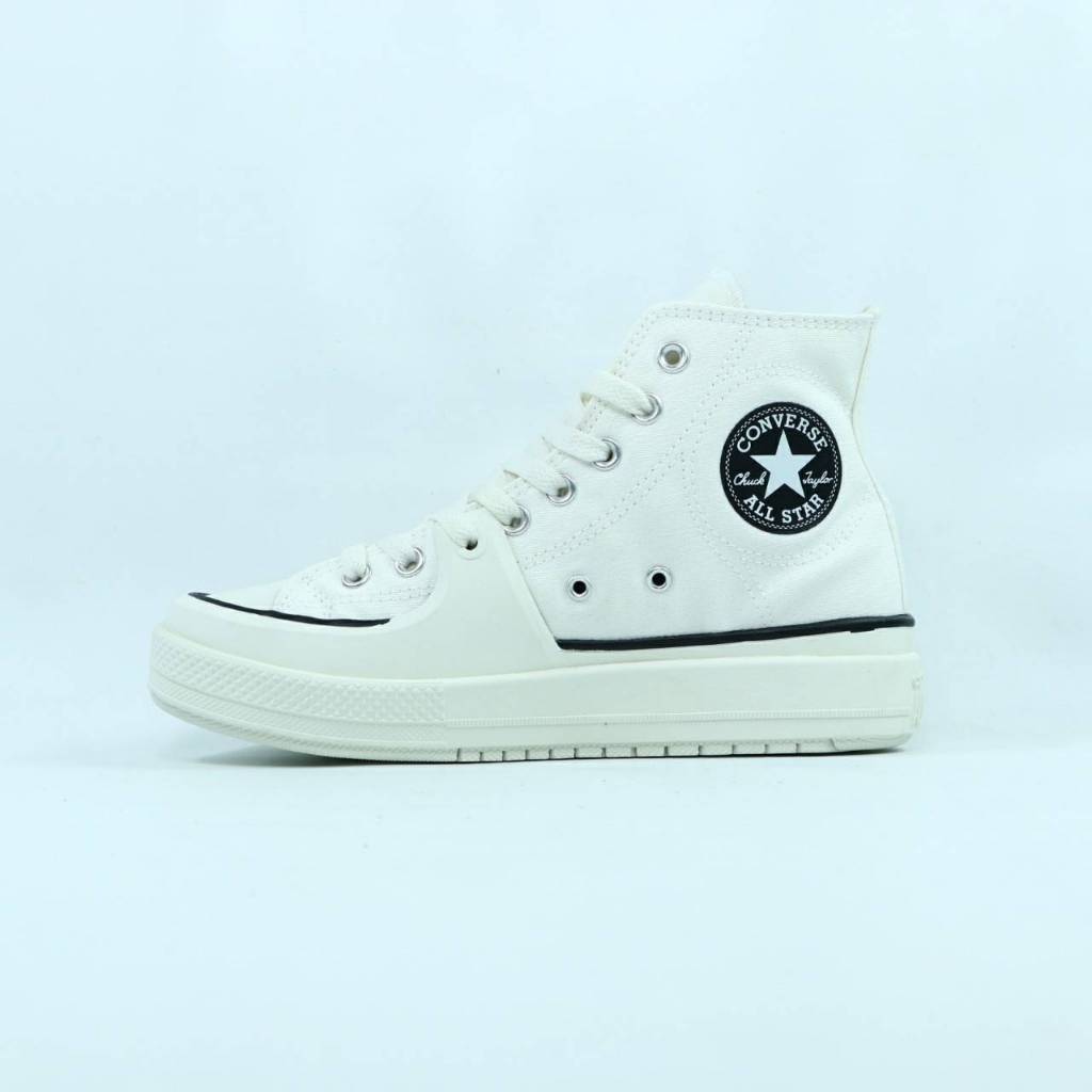 Sepatu Sneakers Kasual Wanita CONVERSE Chuck Taylor All Star Hi Construct Vintage White Black