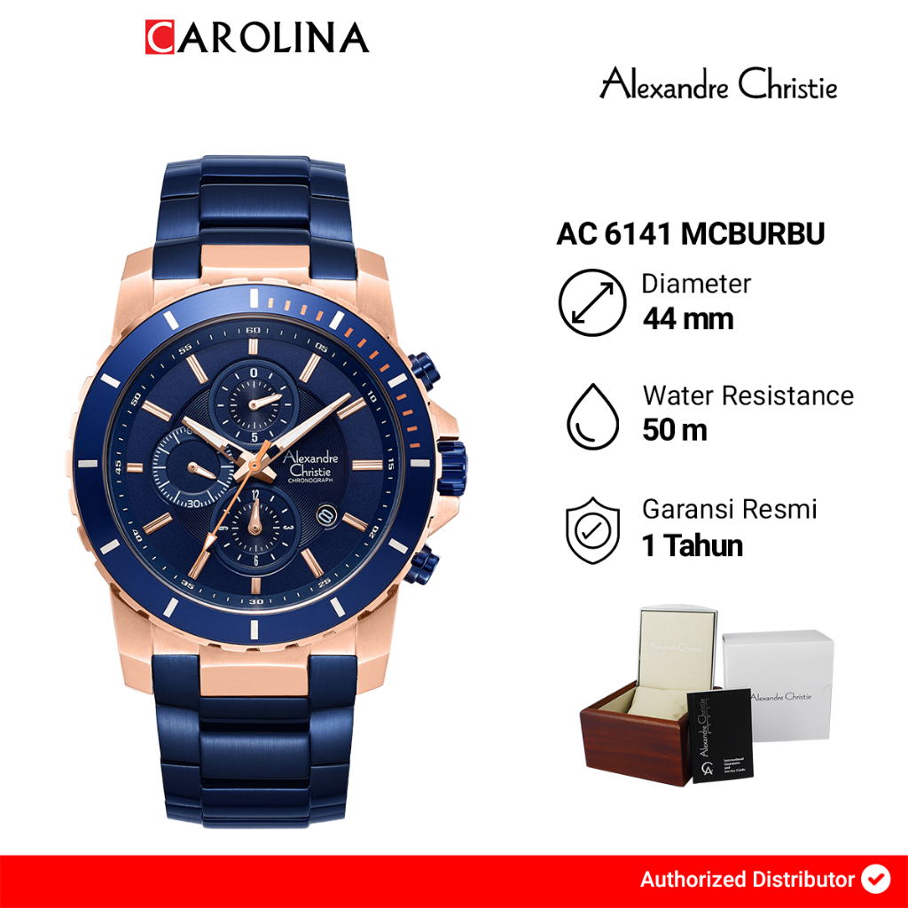 Jam Tangan Pria Alexandre Christie Chronograph AC 6141 MCBURBU Blue Dial Blue Stainless Steel Strap
