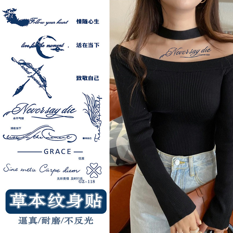 PREMIUM Tato temporer tahan lama 1 bulan motif tulisan latin minimalis aesthetic awet keren semi permanen fruit ink tattoo temporary waterproof lengan tangan dada leher punggung bahu kaki cowo cewe tatoo tatto sementara halal murah